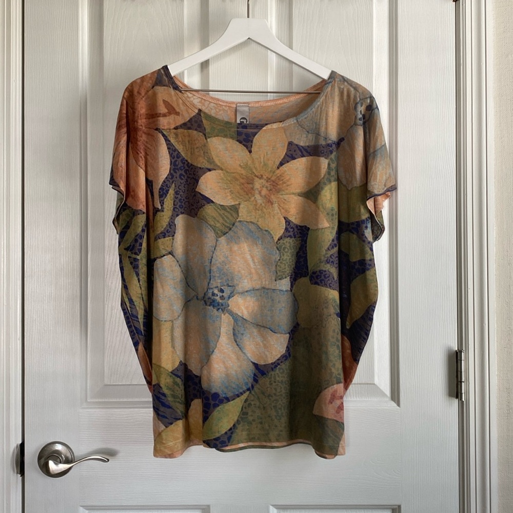 Go Couture Womens Floral Print Short Sleeve T-Shirt Size XL